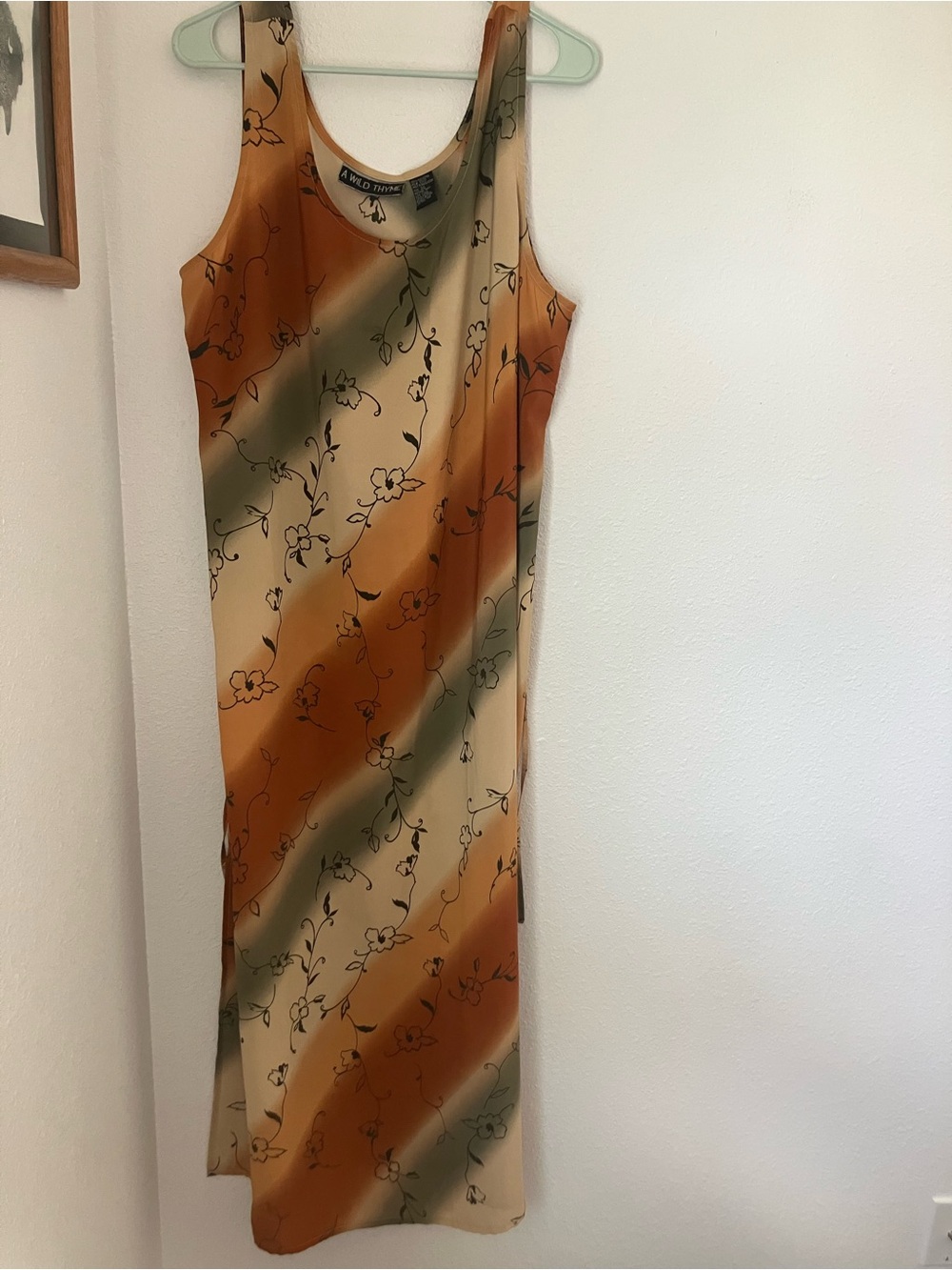 Vintage Sleeveless Maxi Dress in Burnt Orange and Olive - XL (A Wild Thyme)